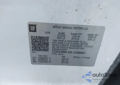 2020 GMC Acadia Fwd Slt z USA, uszkodzony, nr VIN 1GKKNML42LZ196687